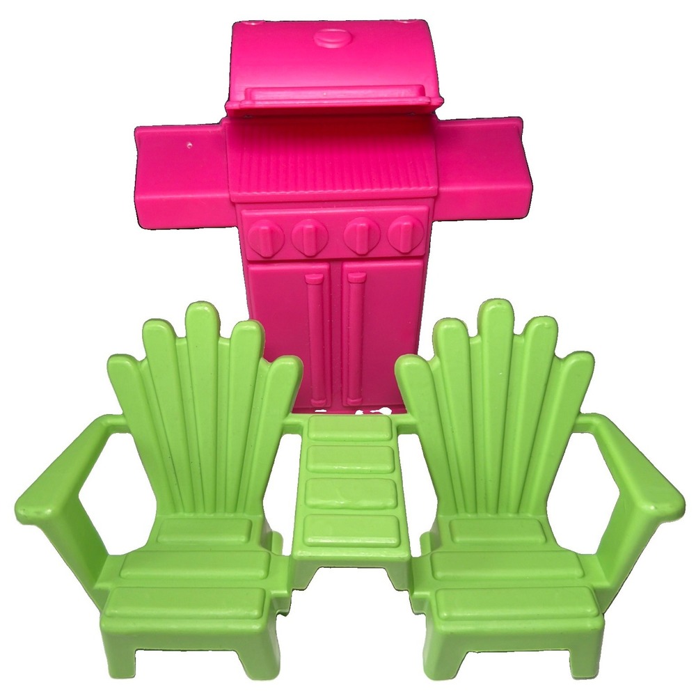 American Plastic Toys Green Adirondack Chair Set & Barbecue BBQ Barbie Doll Size